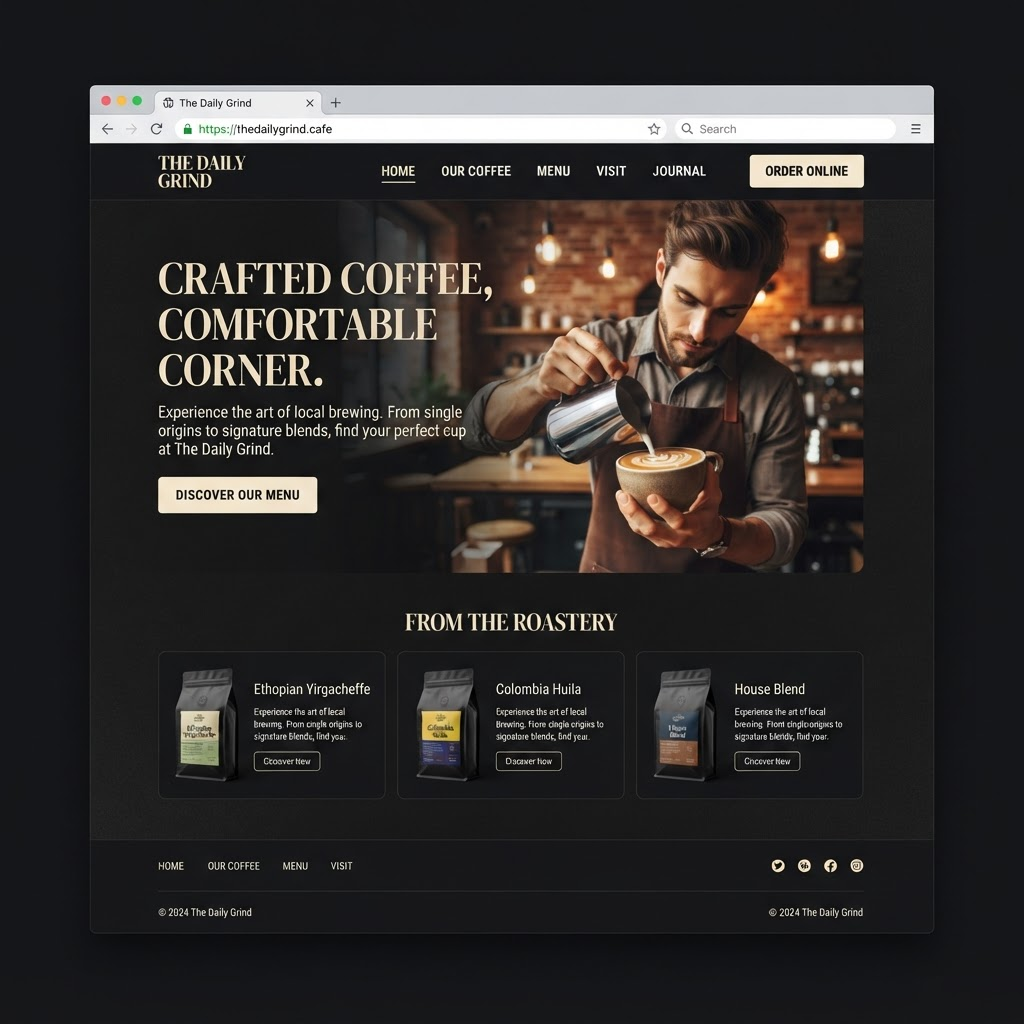 Corner Coffee Co. website mockup