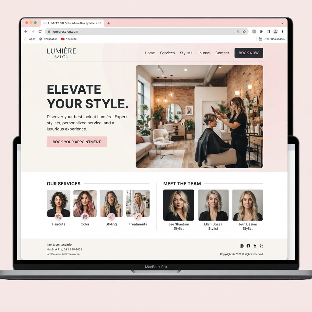 Luxe Hair Studio website mockup